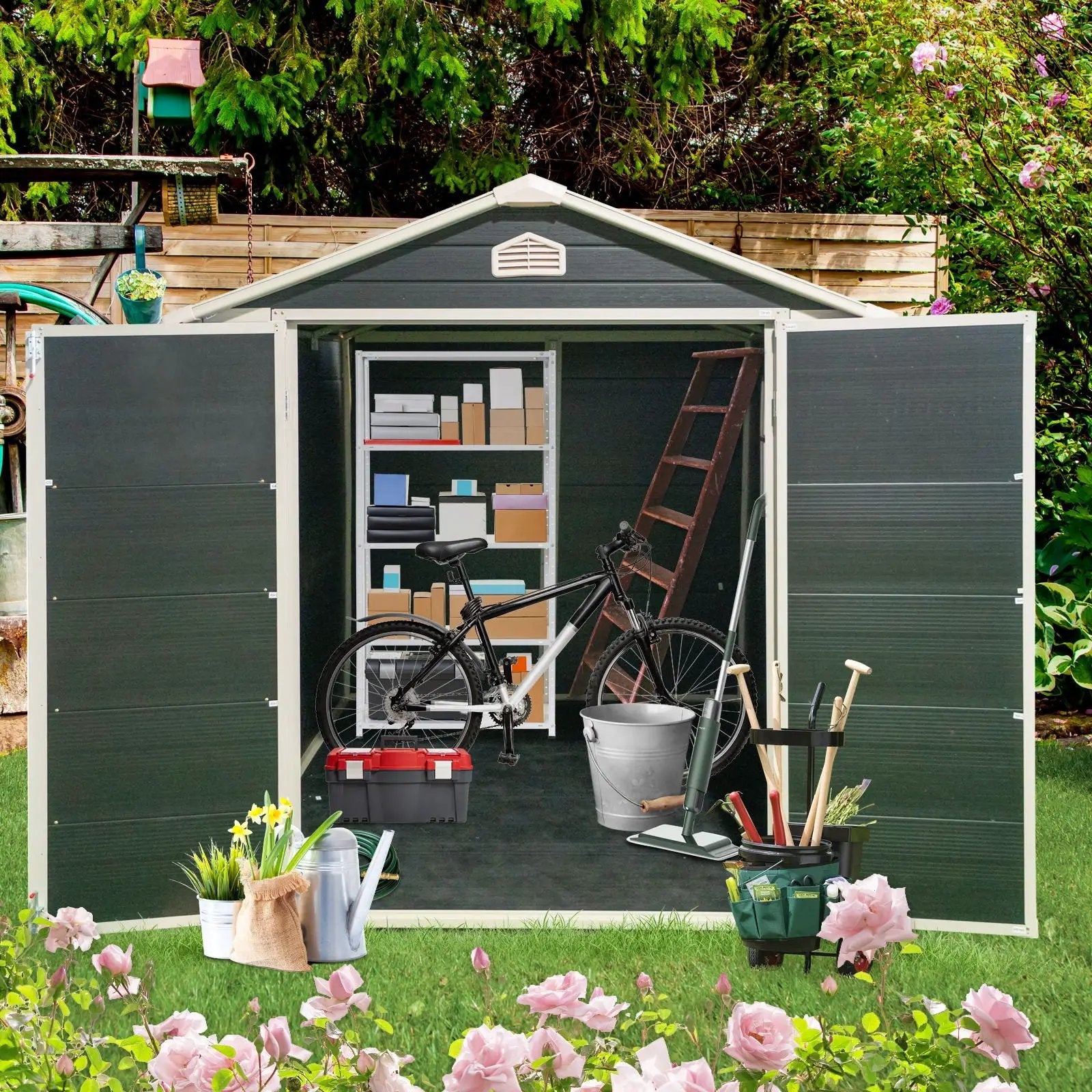 Resin Outdoor Storage Shed Kit Perfect To Store Patio Furniture - Black by HouseOfZazla