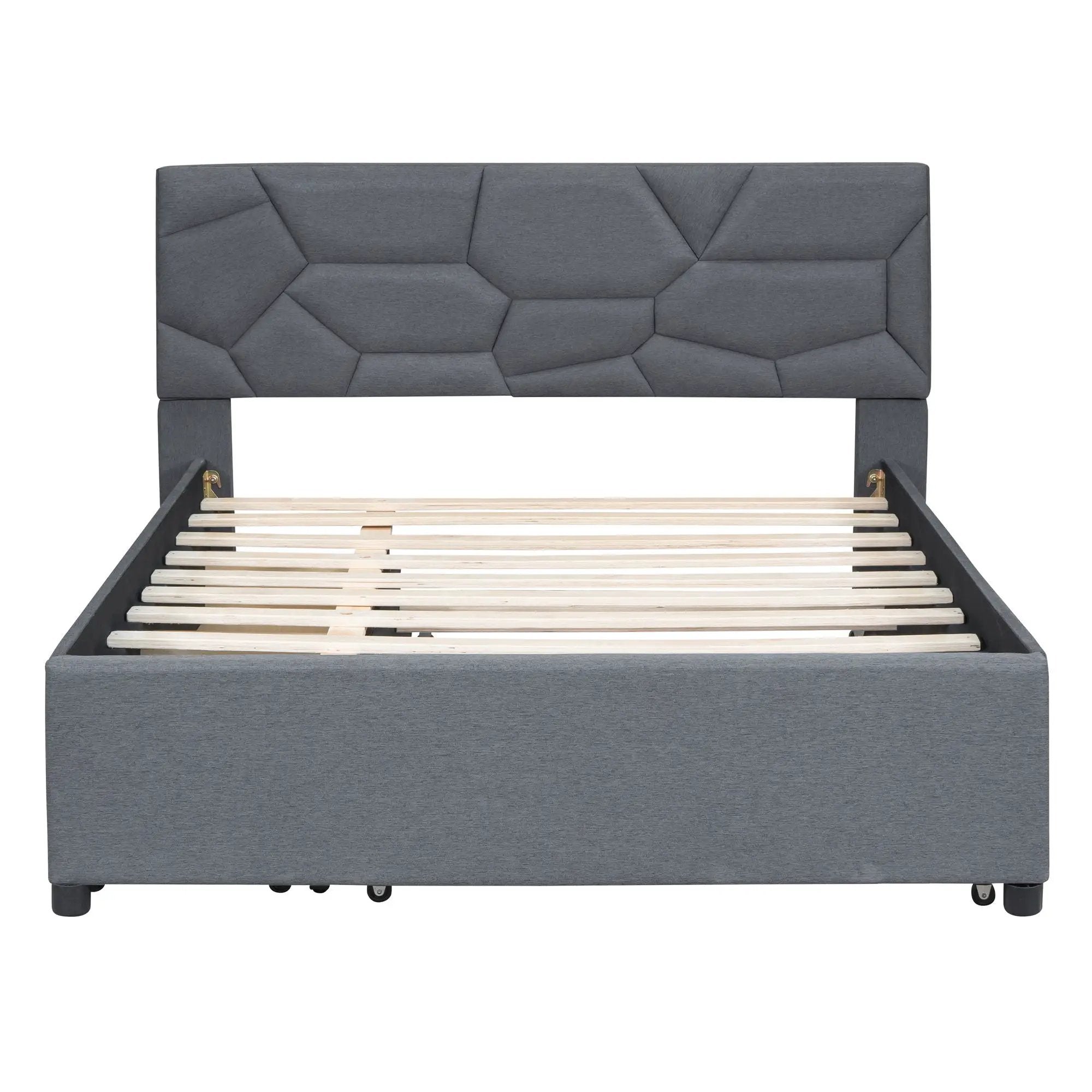 Upholstered Platform Bed With Brick Pattern Headboard And Twin Long Size Trundle by Unique Piece Furniture