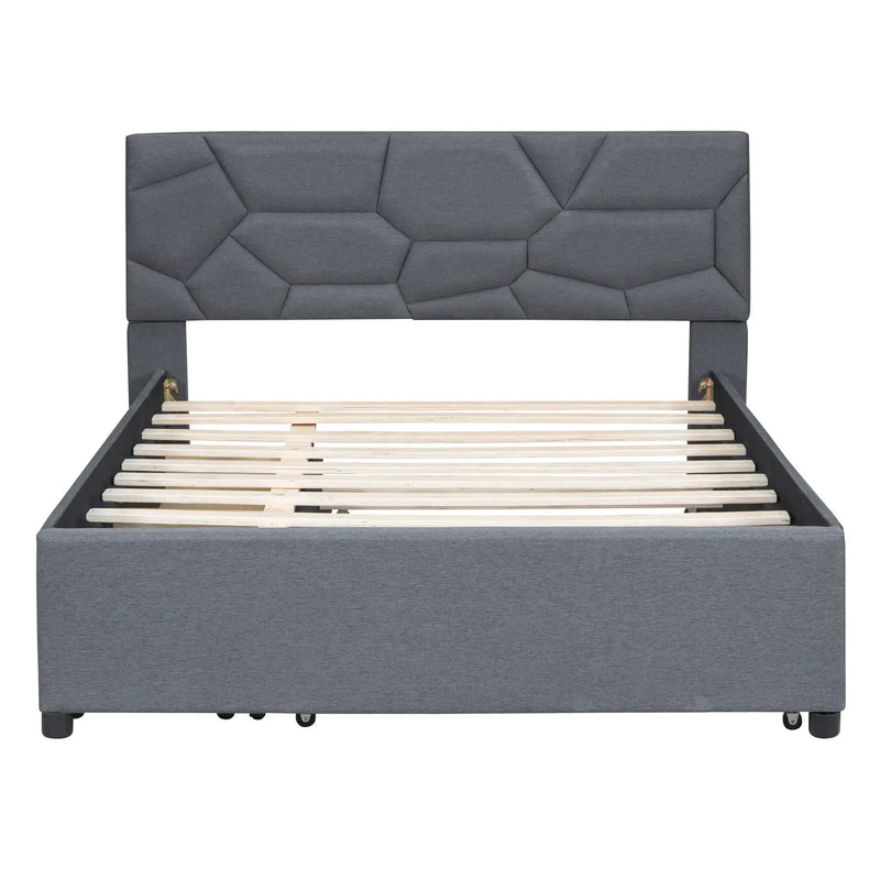 Upholstered Platform Bed With Brick Pattern Headboard And Twin Long Size Trundle by Unique Piece Furniture