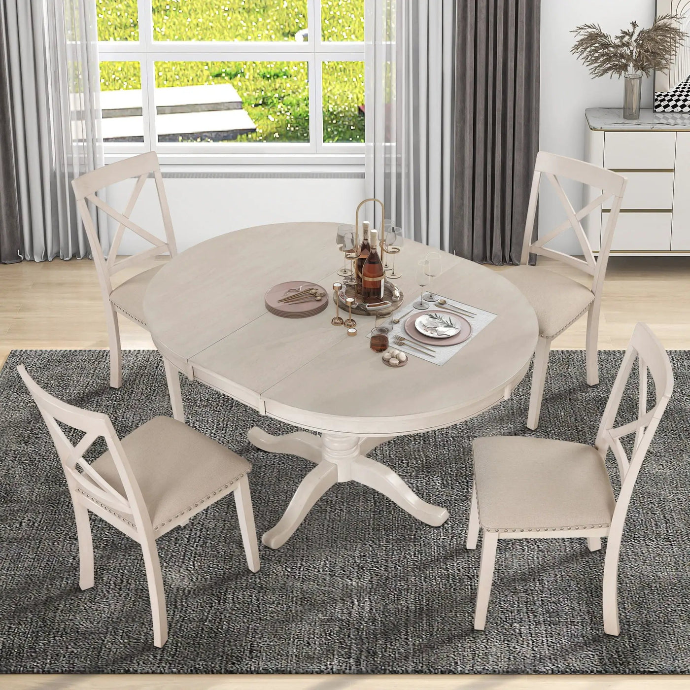 Modern Dining Table Set For 4, Round Table And 4 Kitchen Room Chairs, 5 Piece Kitchen Table Set For Dining Room, Dinette, Breakfast Nook by Unique Piece Furniture