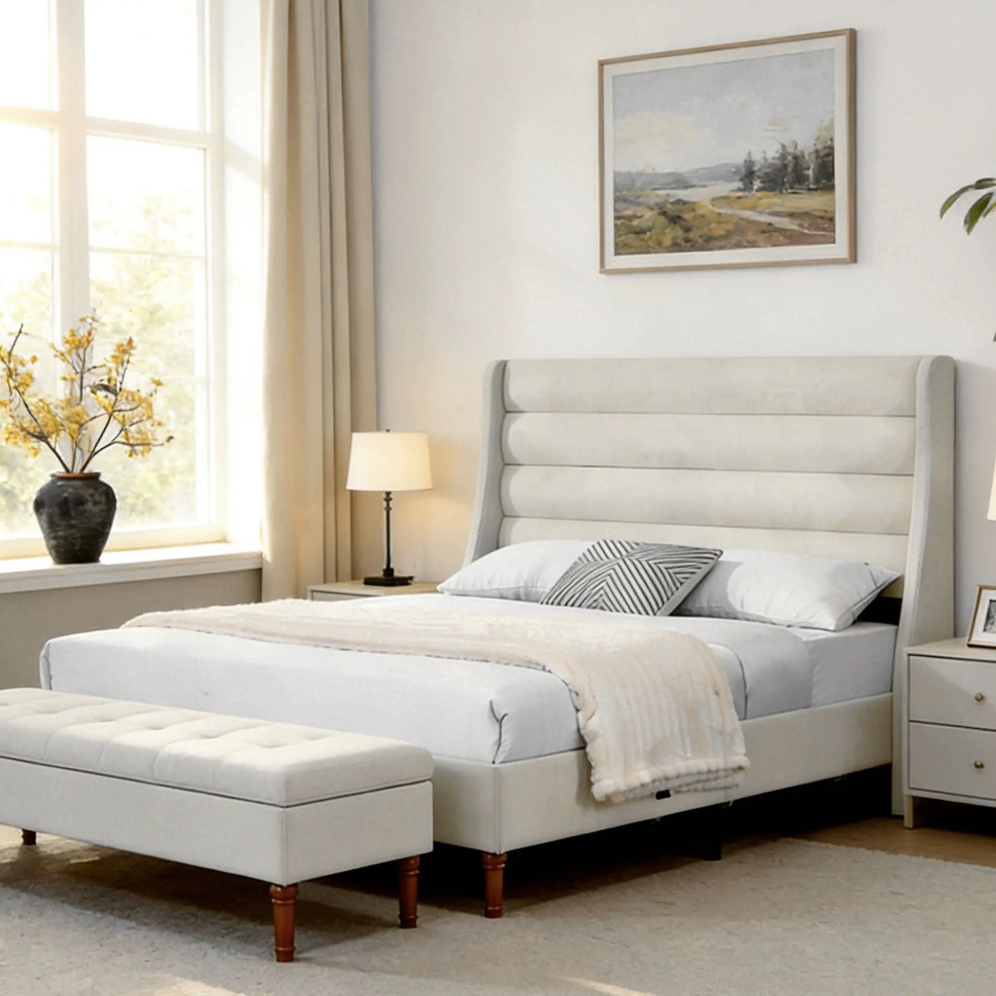 Modern Upholstered Platform Bed With Wave Shaped Headboard by HouseOfZazla