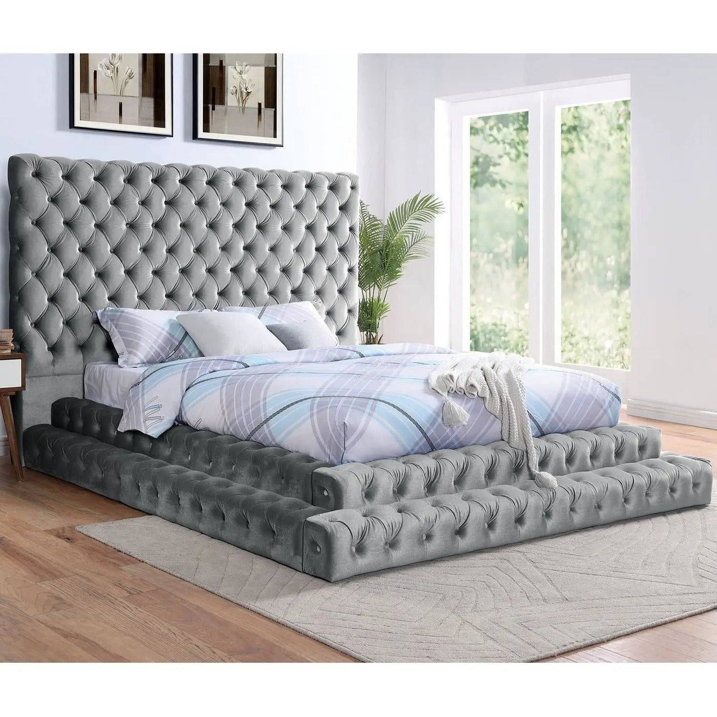 Tufted Oversized Headboard Platform Bed With Fully Upholstered Frame by Unique Piece Furniture