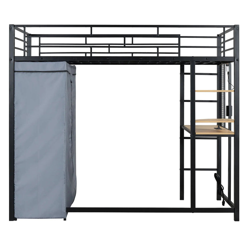Loft Bed With Desk, Shelves, Power Outlet, LED Light And Wardrobe by HouseOfZazla