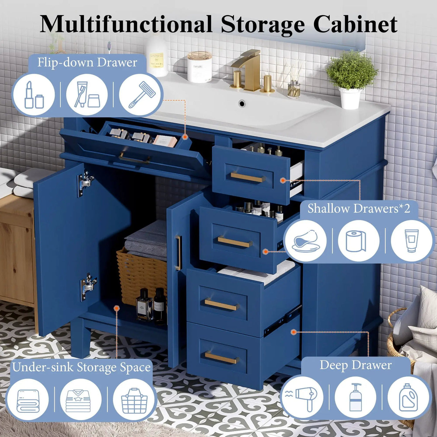 Modern Bathroom Vanity With Ceramic Sink, Soft Close Storage Cabinet by Unique Piece Furniture