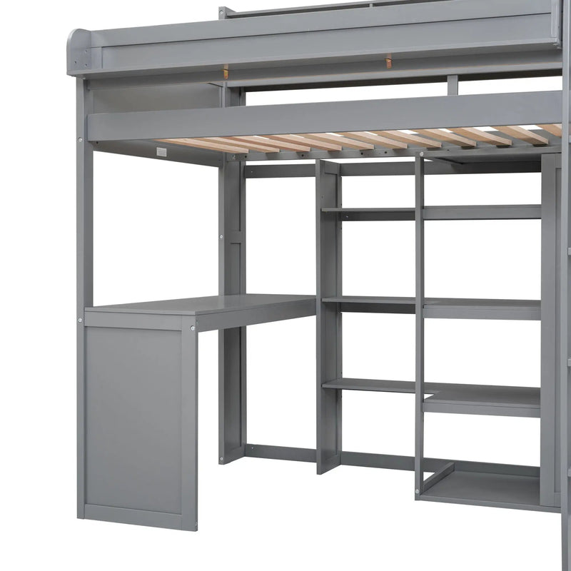 Loft Bed With Built In Desk, Storage Shelves, And Wardrobe by Unique Piece Furniture