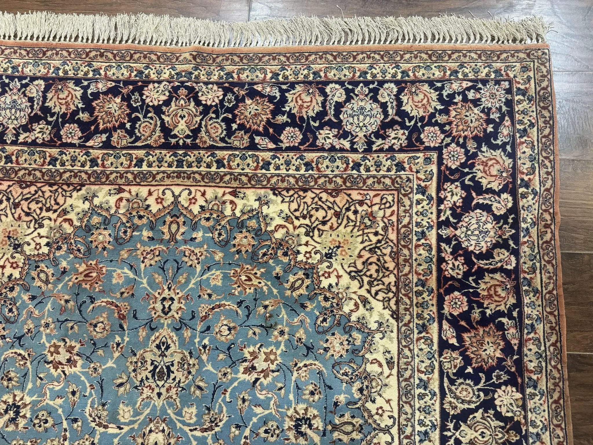 Light Blue Persian Isfahan Rug 5x8, Floral Medallion, Wool on Silk Foundation, Very Fine 530 KPSI, Handmade Carpet by Jewel Rugs