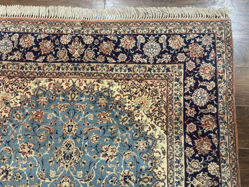 Light Blue Persian Isfahan Rug 5x8, Floral Medallion, Wool on Silk Foundation, Very Fine 530 KPSI, Handmade Carpet by Jewel Rugs