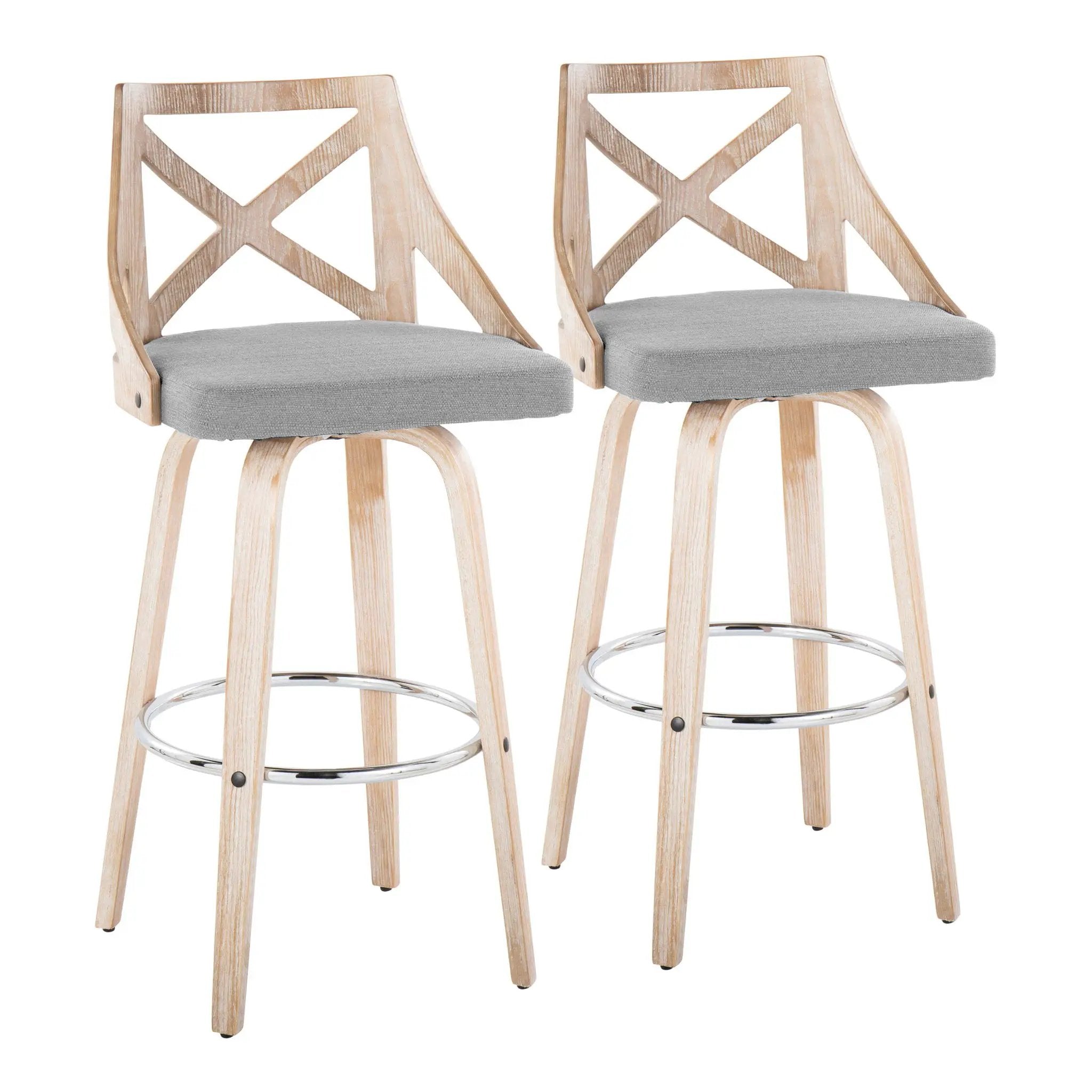 Charlotte - Farmhouse Fixed Height Bar Stool With Swivel And Round Footrest (Set of 2) by HouseOfZazla