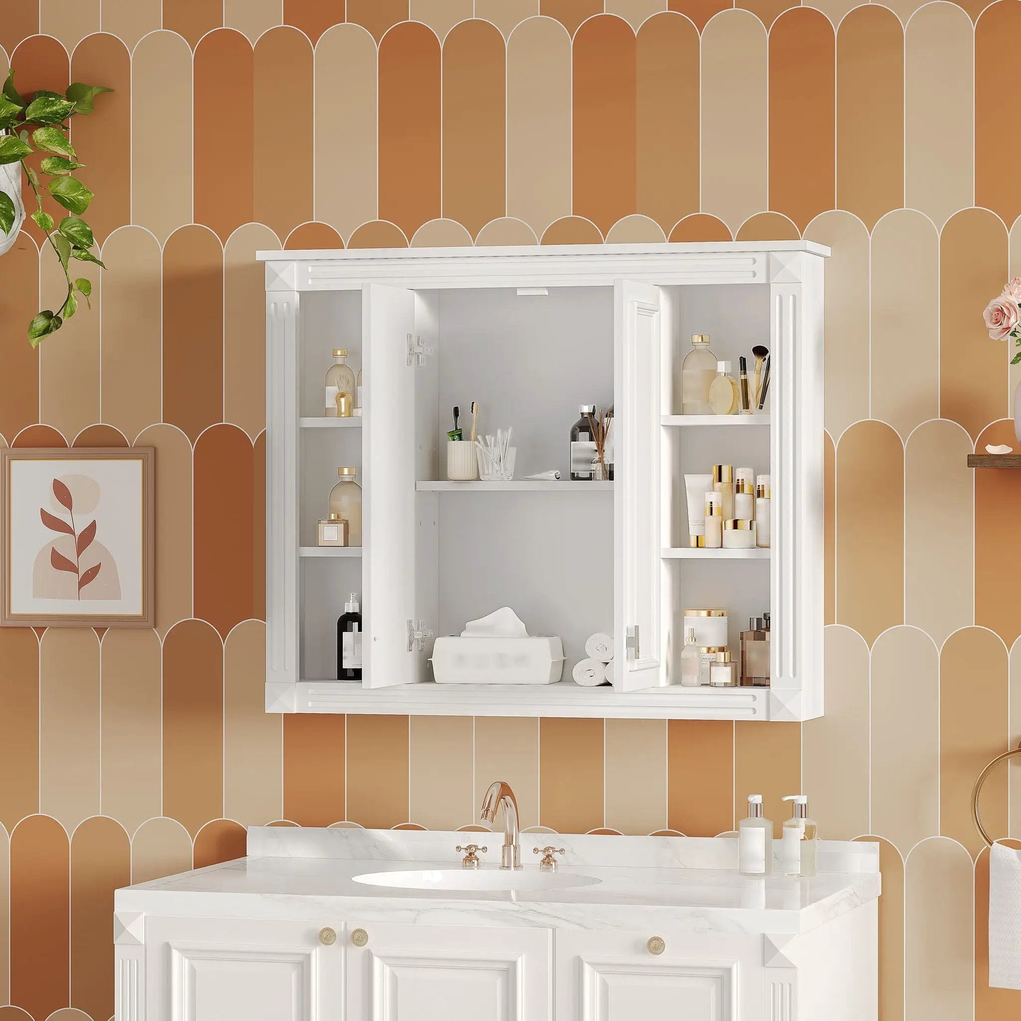 Wall-Mounted Medicine Cabinet With Adjustable Shelf, Soft-Closing Hinges - White by Unique Piece Furniture
