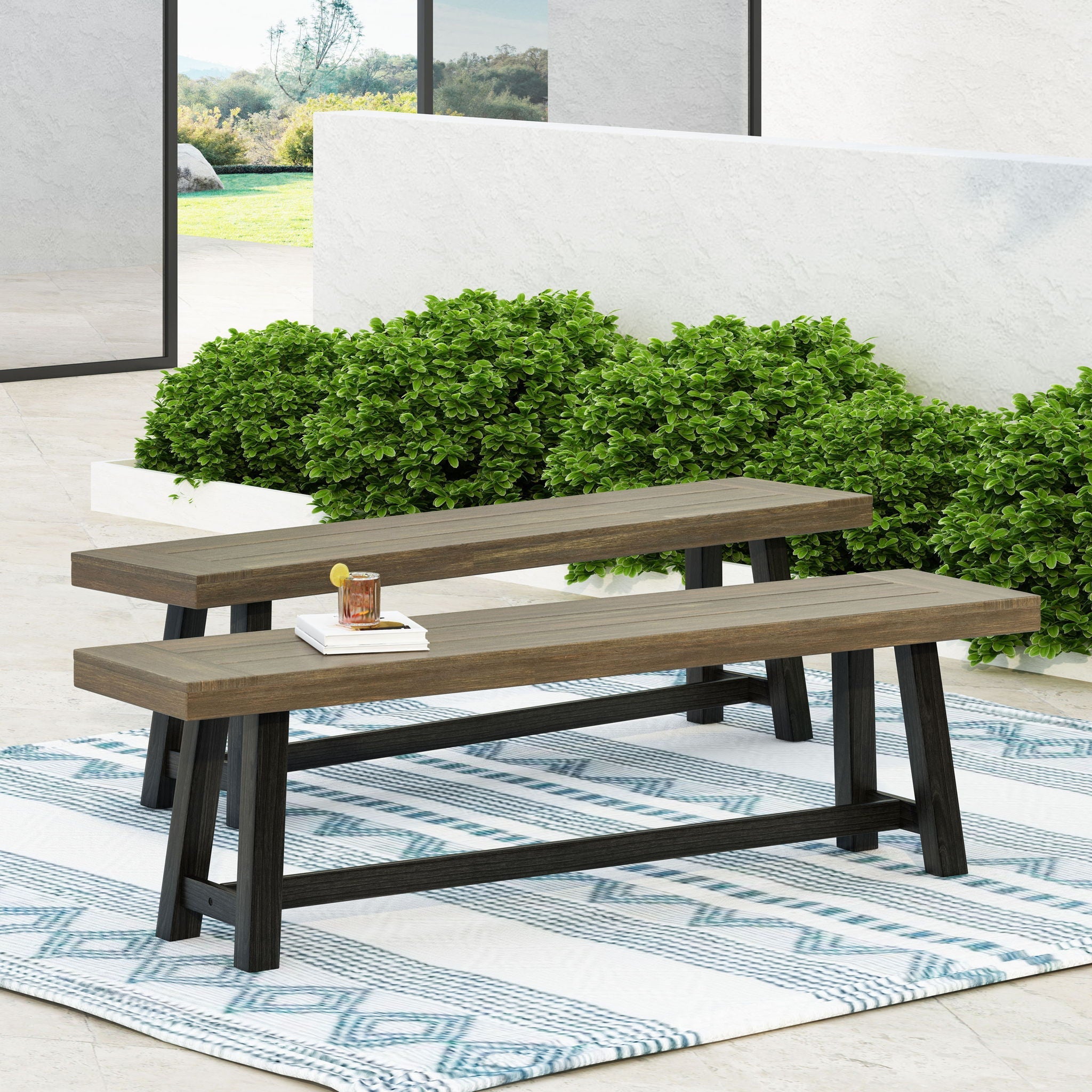 Cloud Outdoor Bench With Acacia Wood Frame And Slat Panel Design by HouseOfZazla