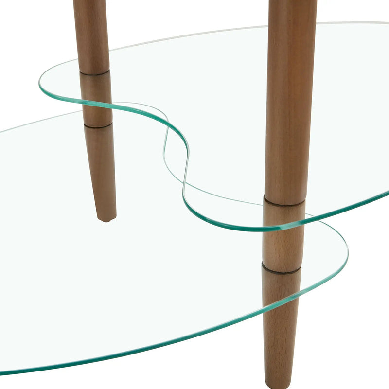 Transparent Oval Glass Coffee Table, Modern Table In Living Room Oak Wood Leg Tea Table 3-Layer Glass Table by HouseOfZazla