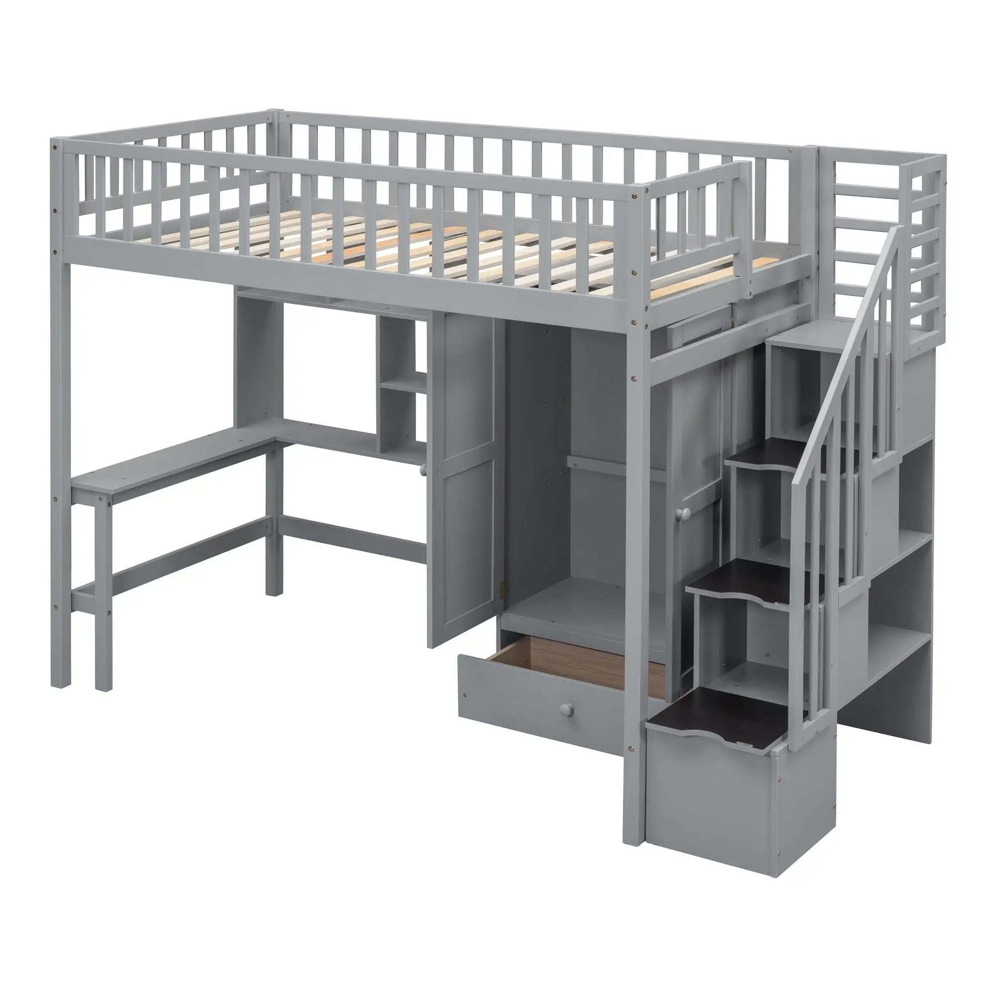 Loft Bed With Bookshelf, Drawers, Desk, And Wardrobe by HouseOfZazla