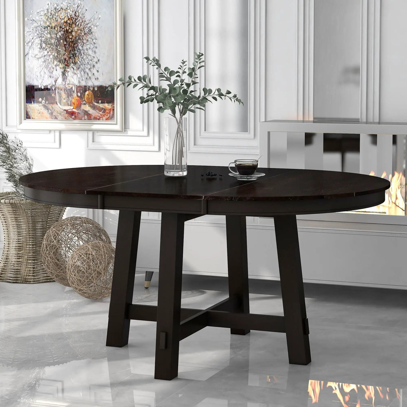 Gia Round Extendable Dining Table with 16" Leaf Wood by HouseOfZazla