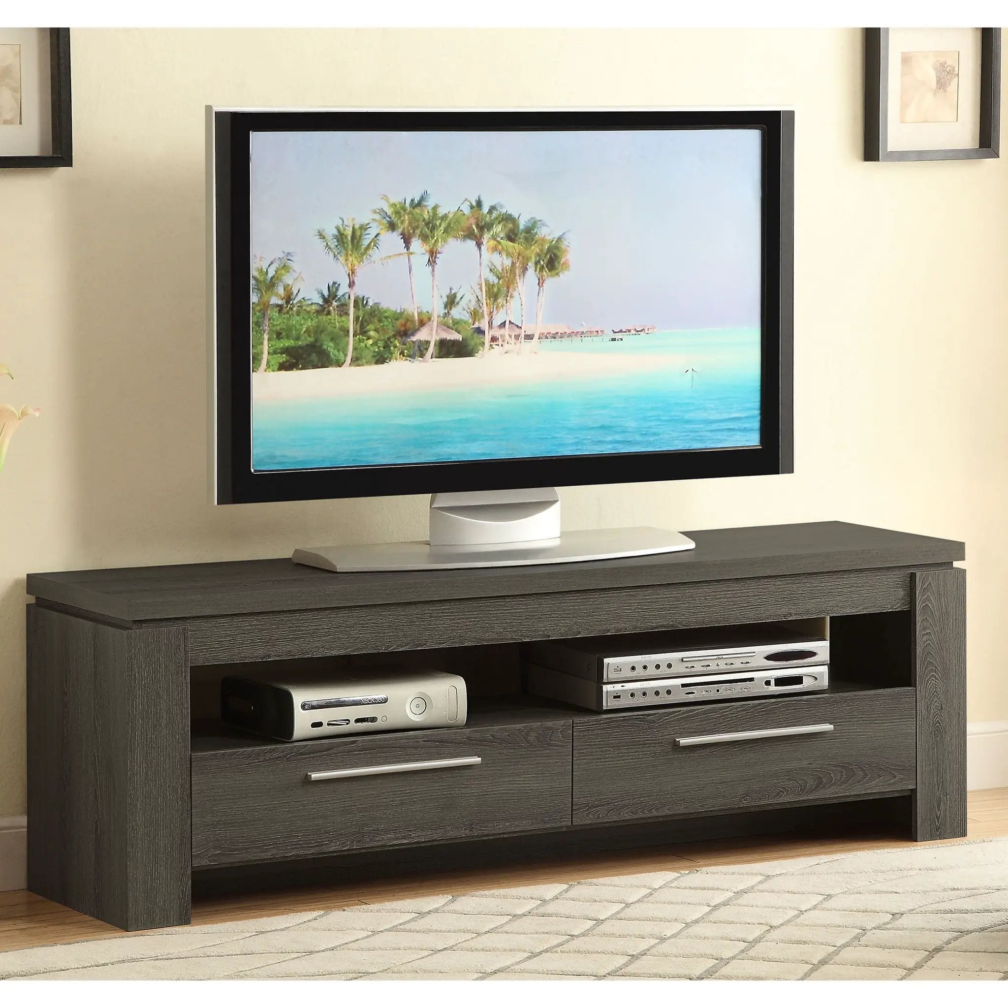 2 Drawer TV Console With Floating Top - Gray by HouseOfZazla