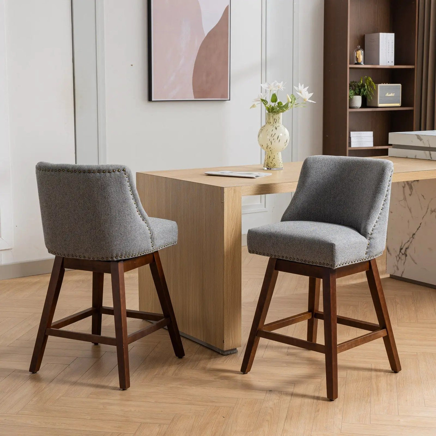 Counter Height Swivel Barstools, 26'' H Seat Height Upholstered Bar Stools (Set of 2), Fabric by HouseOfZazla