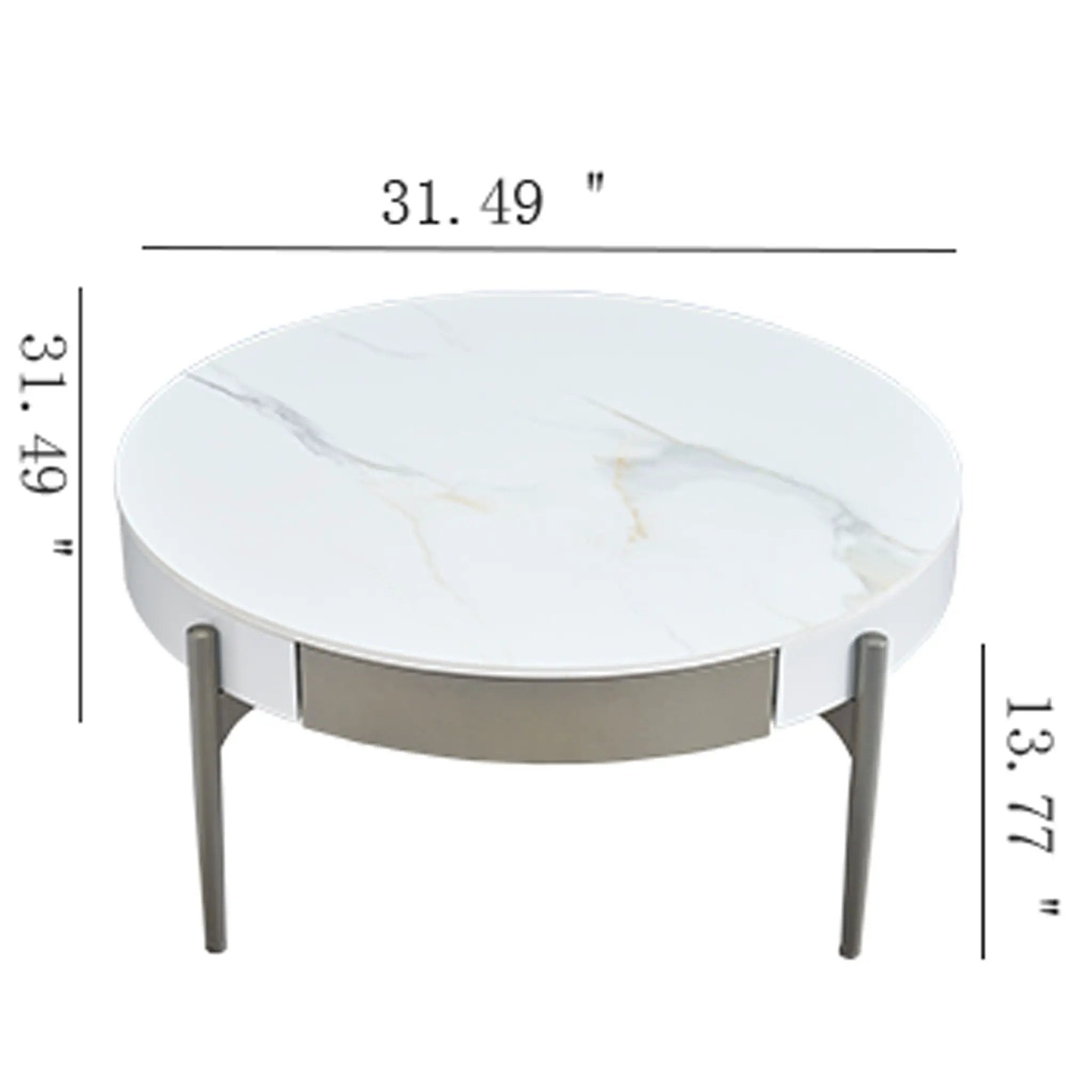 Modern Round Coffee Table With Storage Drawers Handcrafted Ceramic Inlay Tabletop 2 Tone Wood Legs Scandinavian Living Room Center Table - White / Gray by Unique Piece Furniture