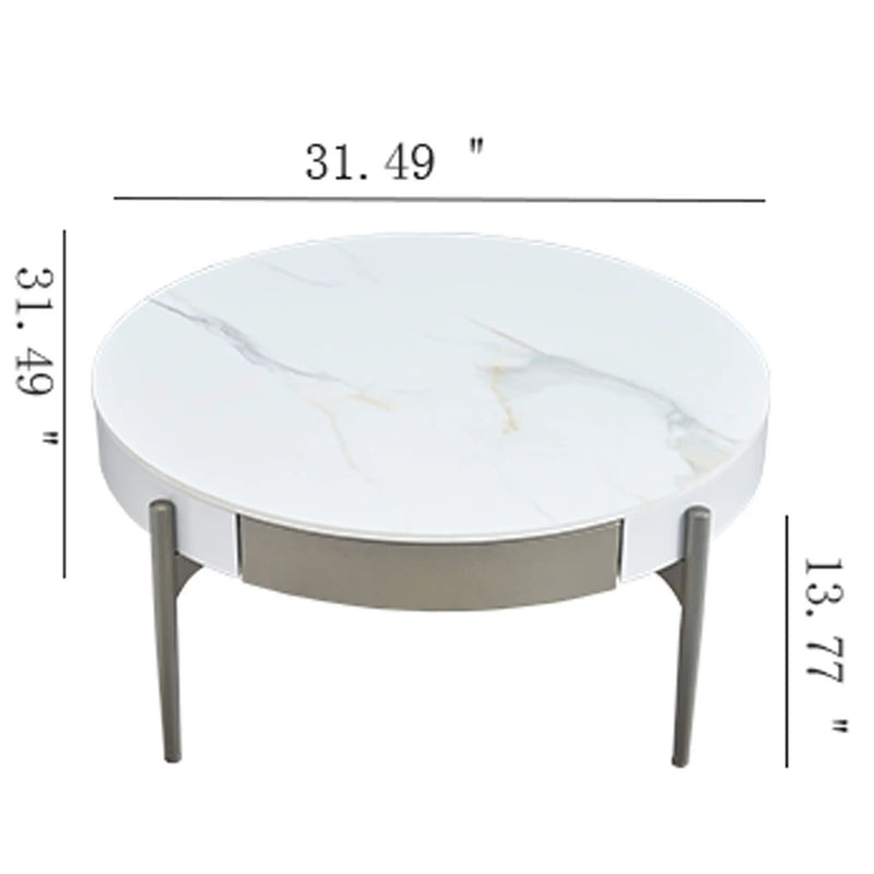 Modern Round Coffee Table With Storage Drawers Handcrafted Ceramic Inlay Tabletop 2 Tone Wood Legs Scandinavian Living Room Center Table - White / Gray by HouseOfZazla
