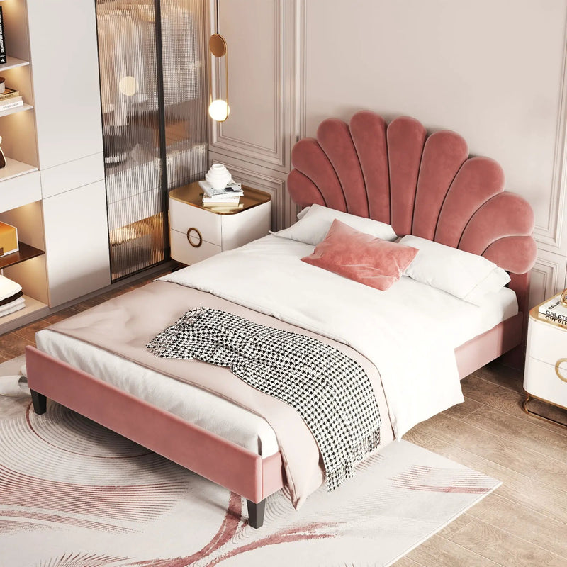 Upholstered Platform Bed With Flower Pattern Headboard by HouseOfZazla