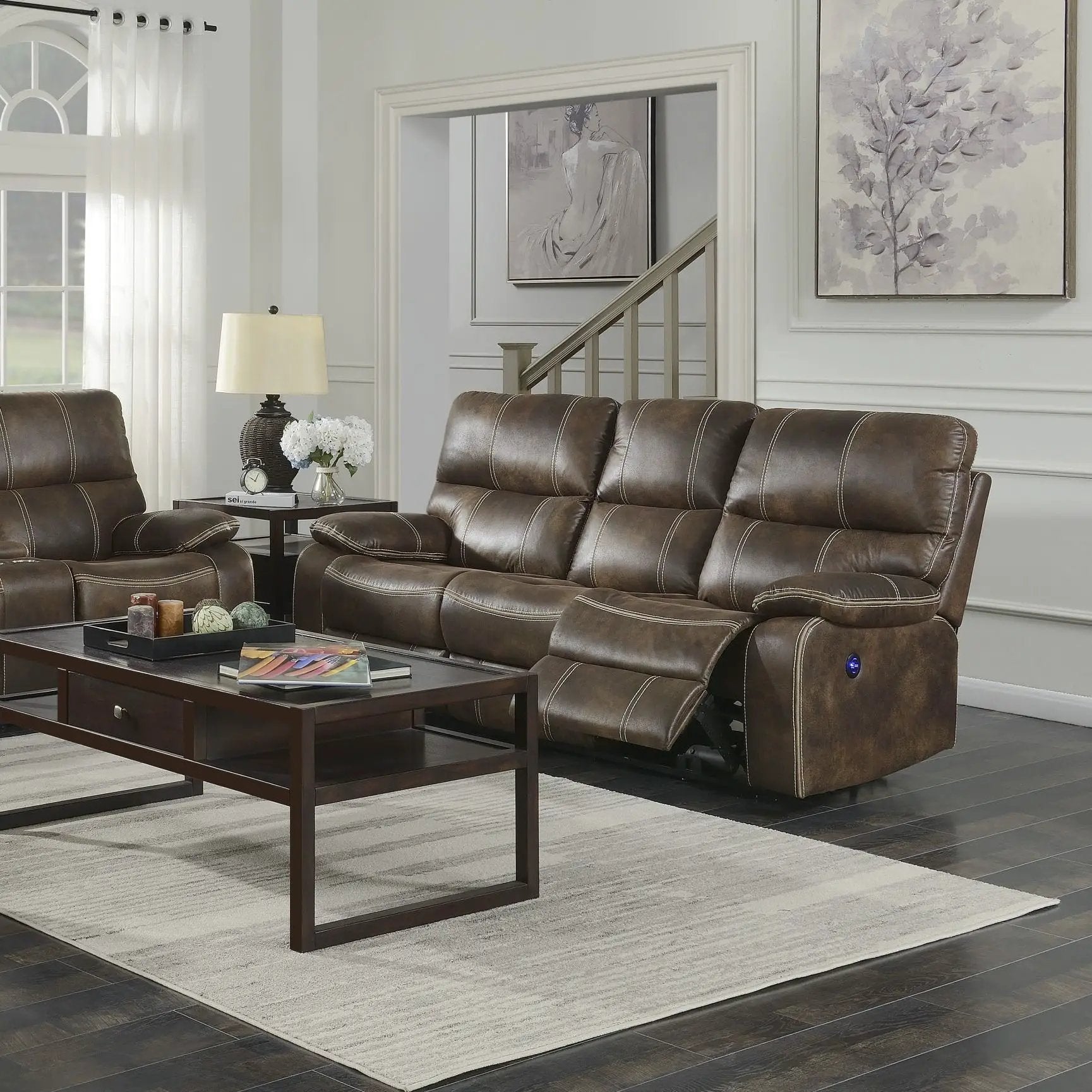 Reclining Sofa With USB Charging, Pocket Coil Seating, And Hidden Storage - Brown by HouseOfZazla
