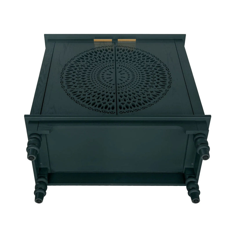 Hollow Carved 2 Door Accent Cabinet With Adjustable Shelf, Sideboard Buffet For Entryway, Living Room Or Bedroom - Blackish Green by HouseOfZazla