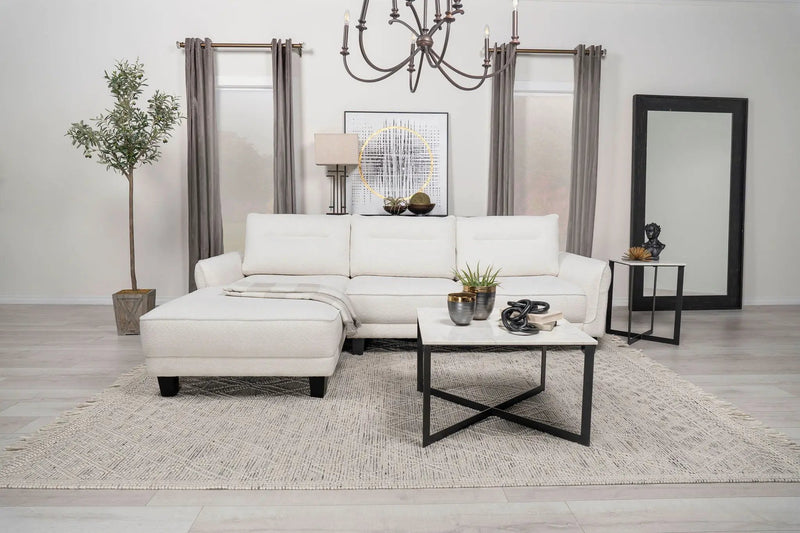 Caspian Upholstered Curved Arm Chaise Sectional Sofa White by Unique Piece Furniture
