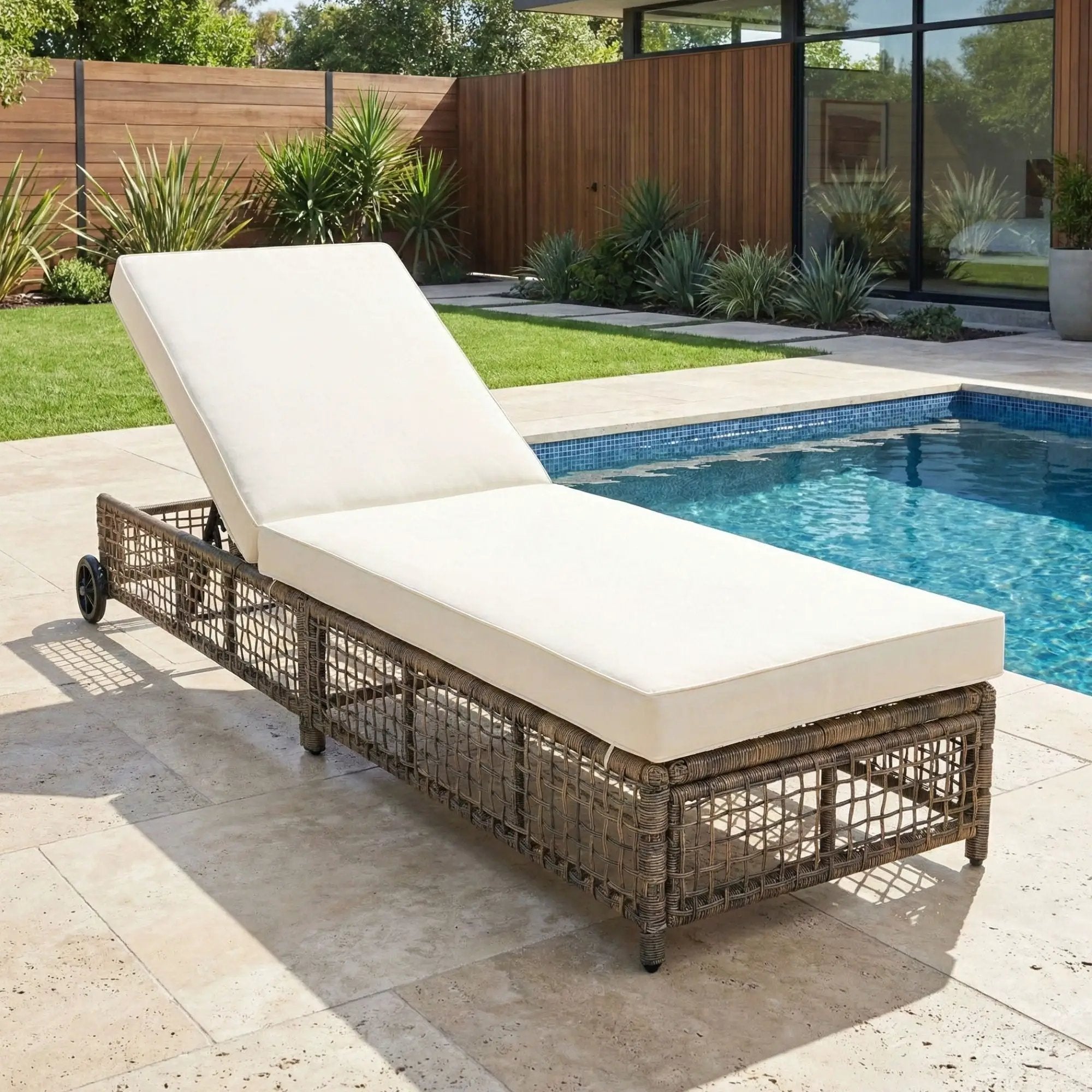 Outdoor Lounge Chair With 5 Position Backrest With Cushion And Wheels by HouseOfZazla