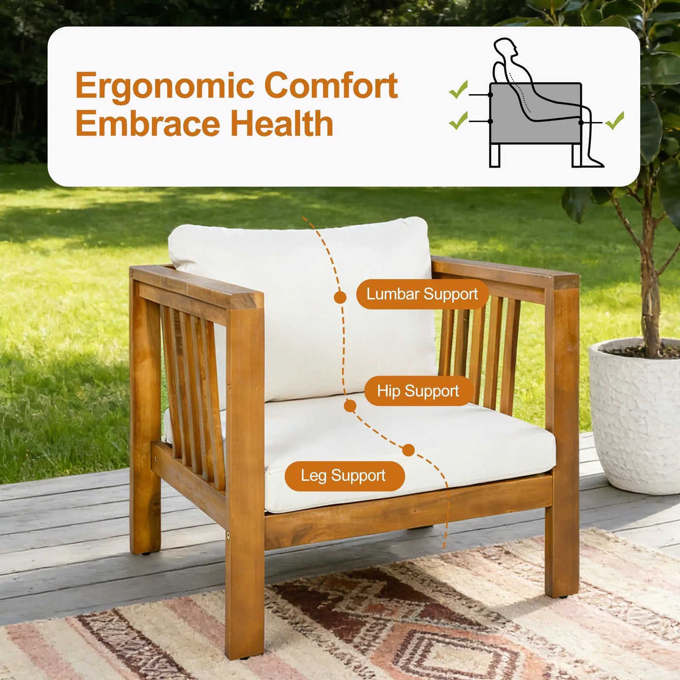 Outdoor Acacia Wood Club Chair with Modern Square Arms by HouseOfZazla