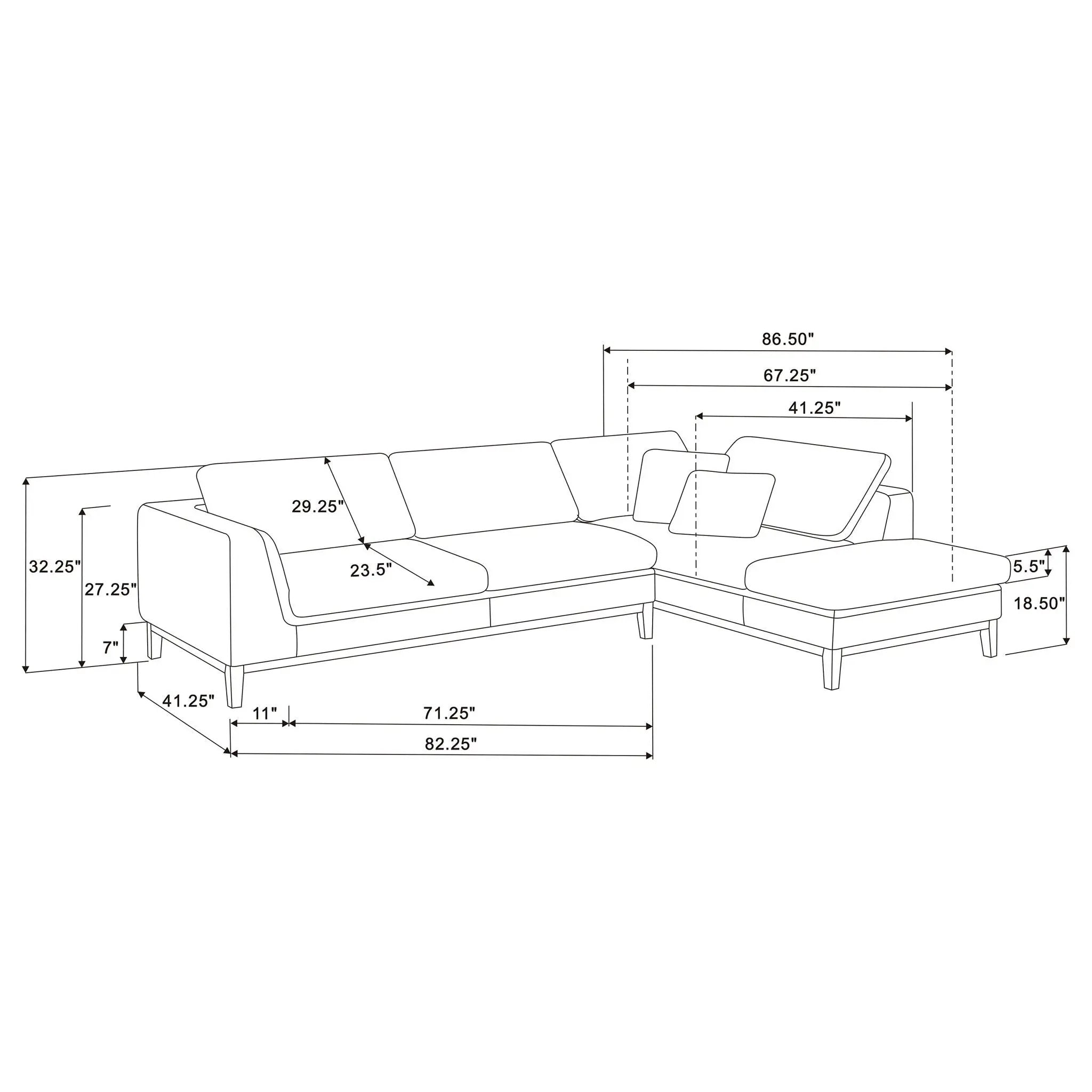 Harlan - L-Shape Upholstered Sectional With Pillows - Gray by HouseOfZazla