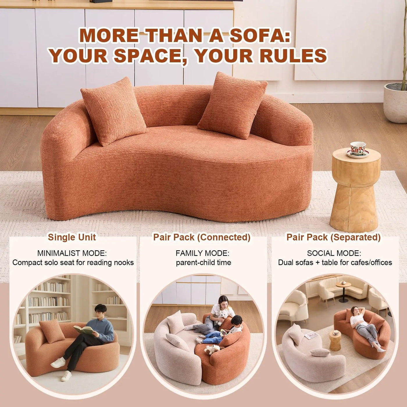 Tai Chi - Curved Dual Depth Loveseat by HouseOfZazla
