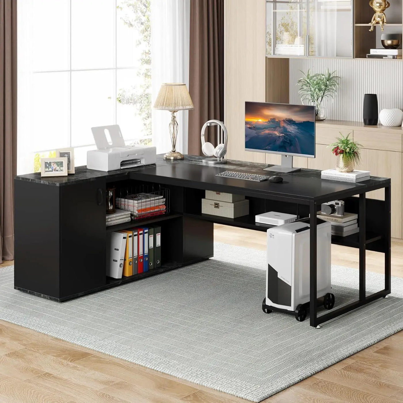 L-Shaped Executive Desk With Cabinet Storage by HouseOfZazla