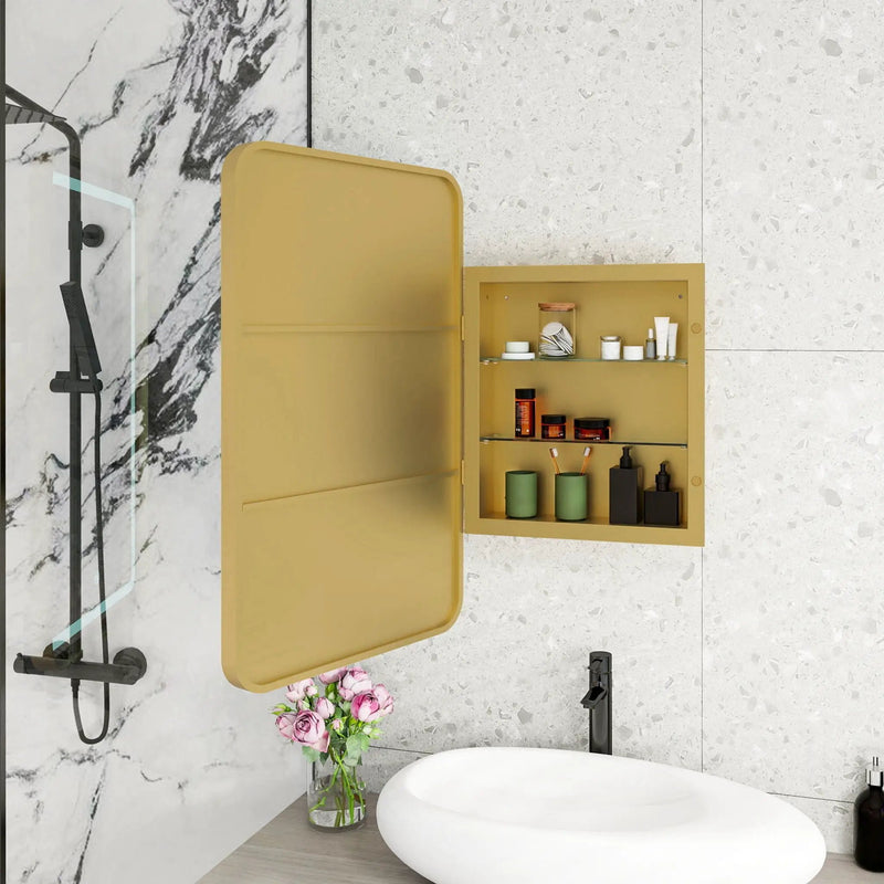 Rectangle Medicine Cabinet Mirror Bathroom Mirror With Storage Wall Mounted Medicine Mirror Cabinet With LED - Gold by HouseOfZazla