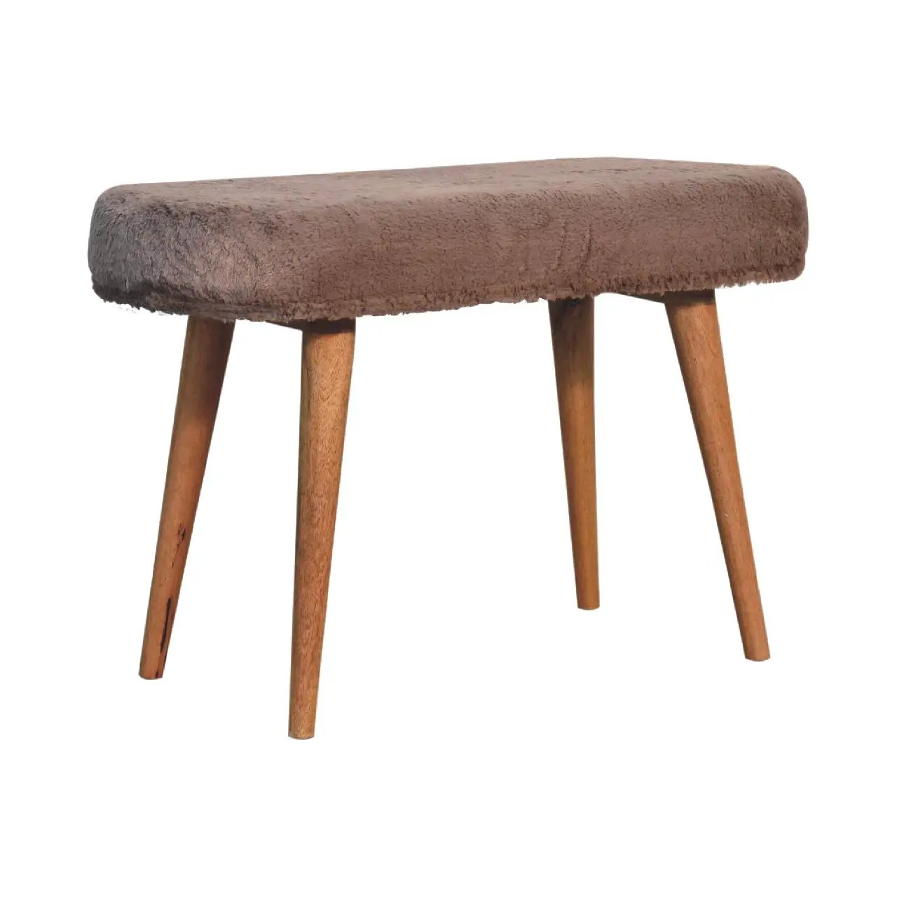 Solid Wood Faux Fur Fabric Bench, Upholstered, Nordic Legs by HouseOfZazla