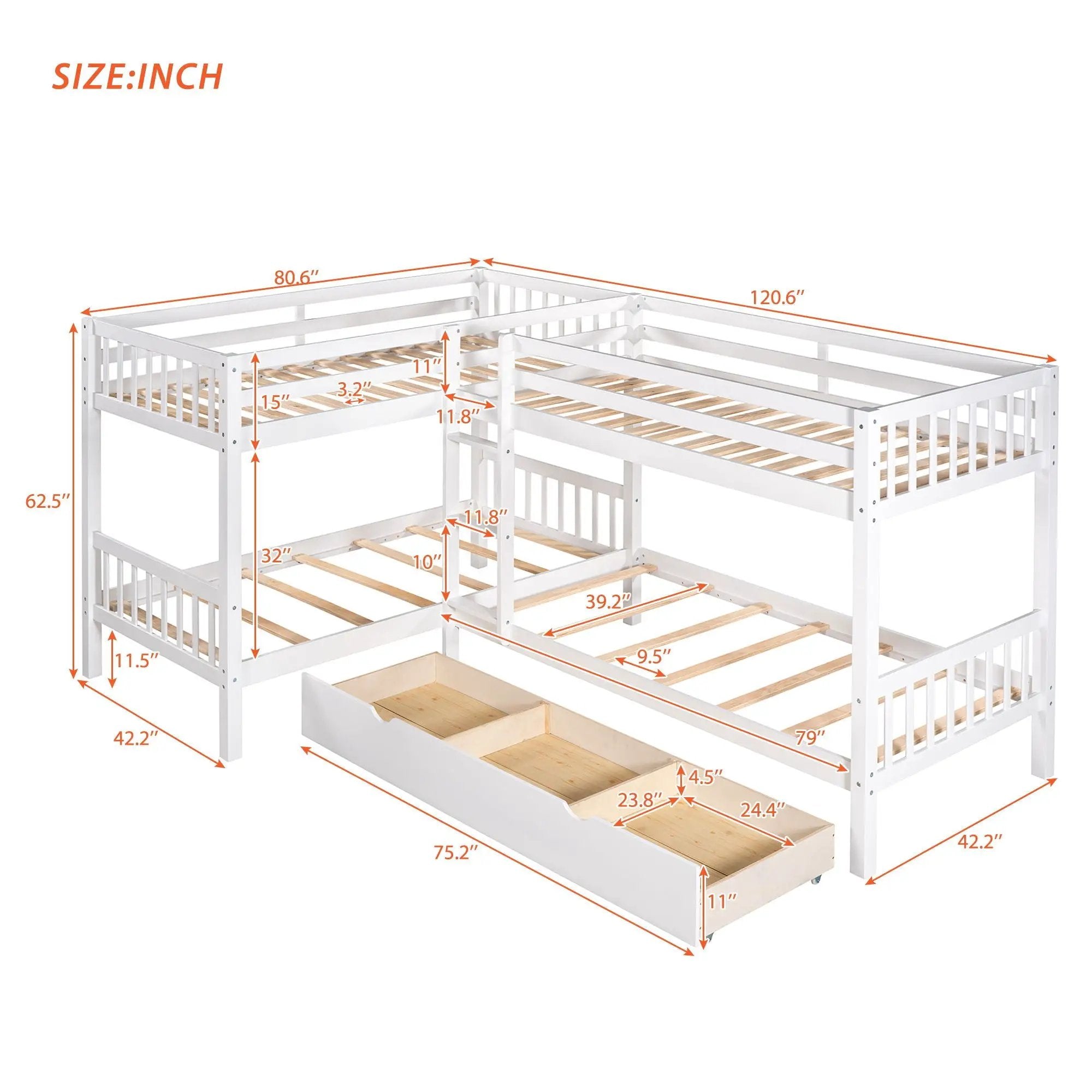 L Shaped Bunk Bed With Drawers by Unique Piece Furniture