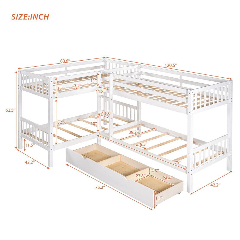 L Shaped Bunk Bed With Drawers by Unique Piece Furniture
