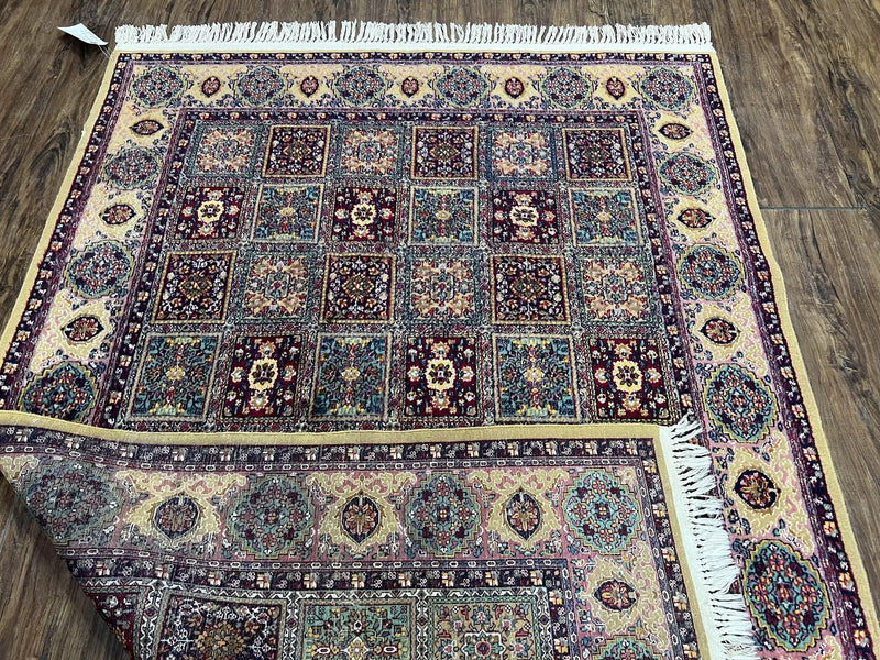 Indo Persian Silk Rug 4x6, Panel Design, Small Flowers, Hand Knotted, Fine Weave, Oriental Carpet 4 x 6, Vintage Area Rug, Beautiful Rug by Jewel Rugs