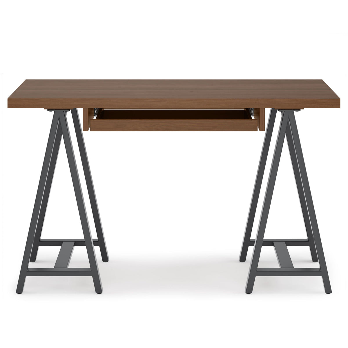 Handcrafted Solid Writing Desk with Sawhorse Metal Supports - Dark Brown, photo 13 of 13
