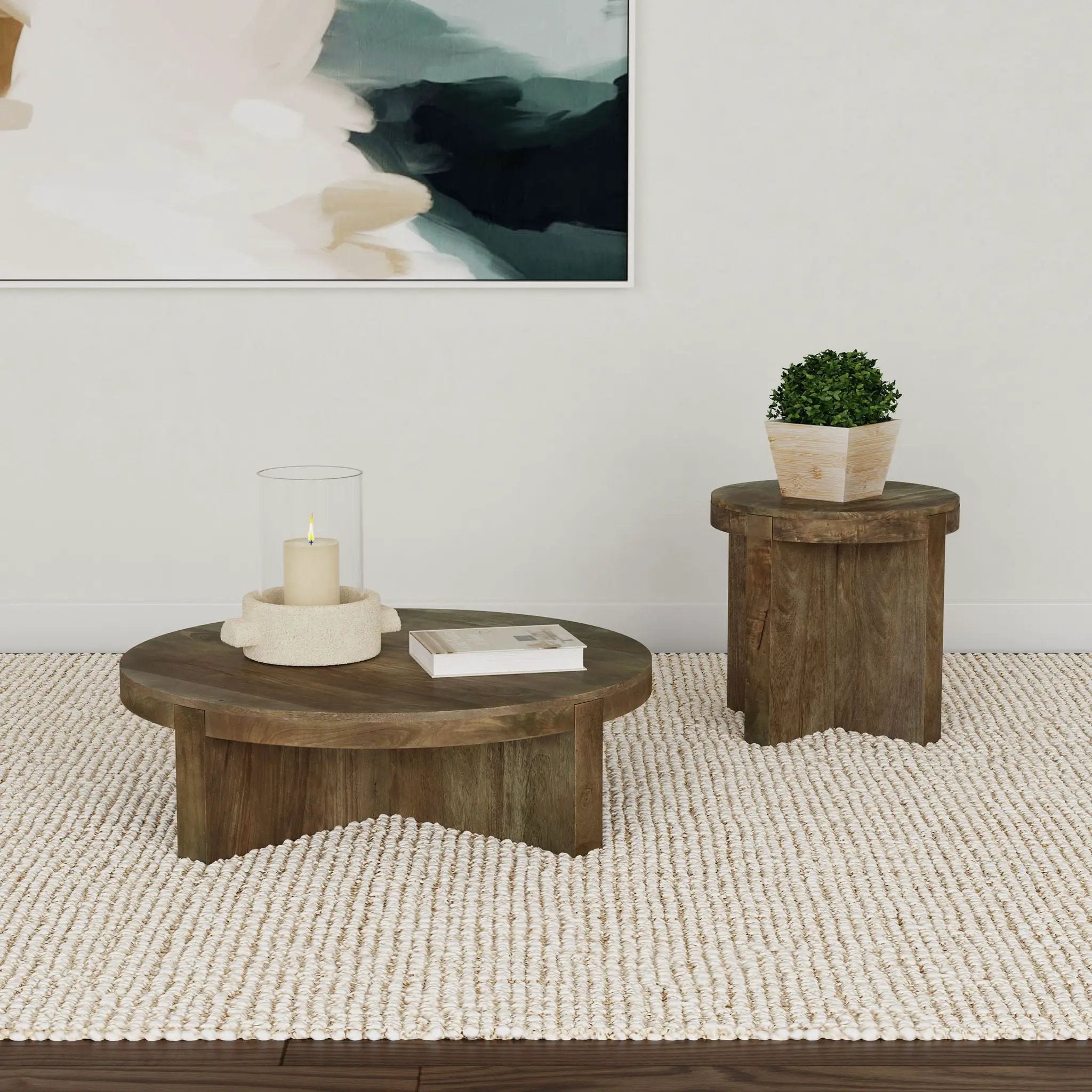 Kinkaid Round Solid Mango Wood End Table Brown by Unique Piece Furniture