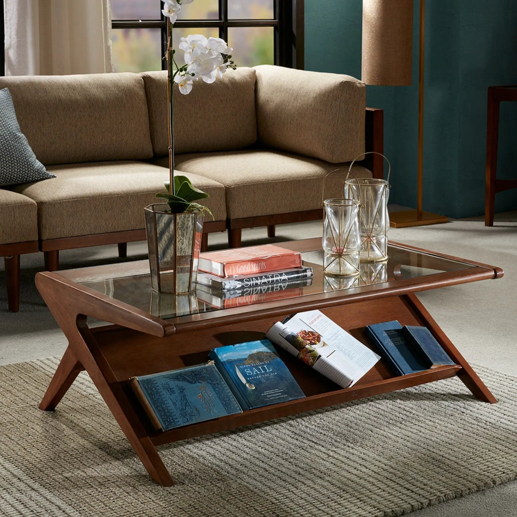 Coffee Table With Tempered Glass Top - Walnut by HouseOfZazla