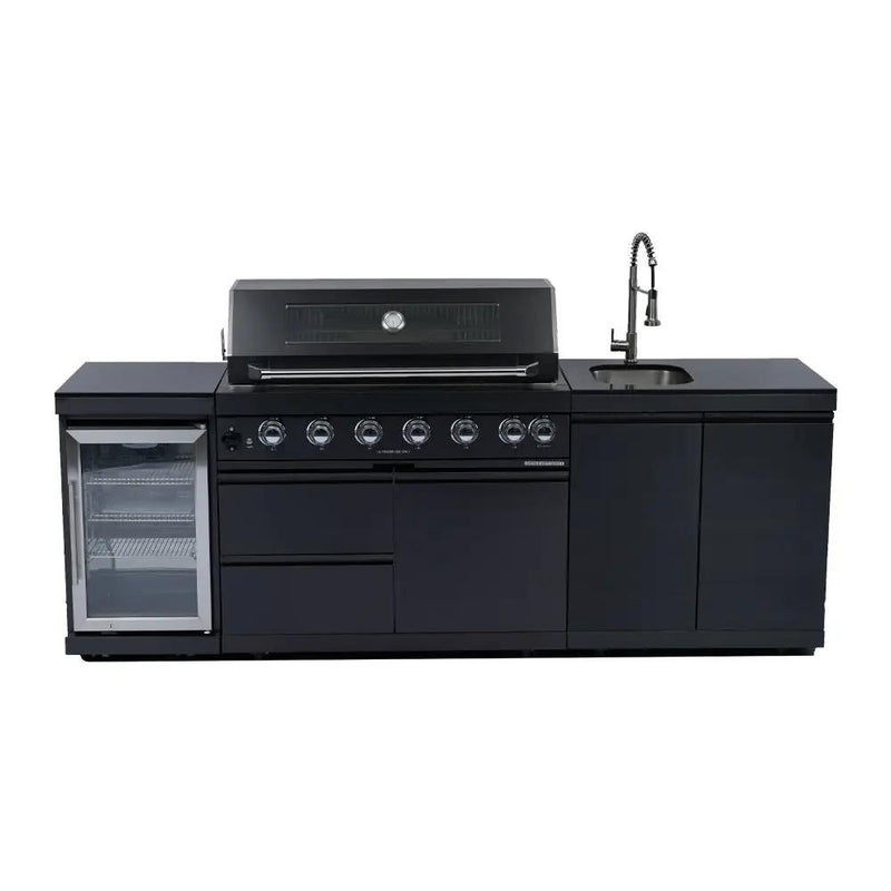 NG 95" 6-Burner 85000 BTU Black Outdoor Kitchen Island Grill Rotisserie kit Granite Countertops by Chery Industrial