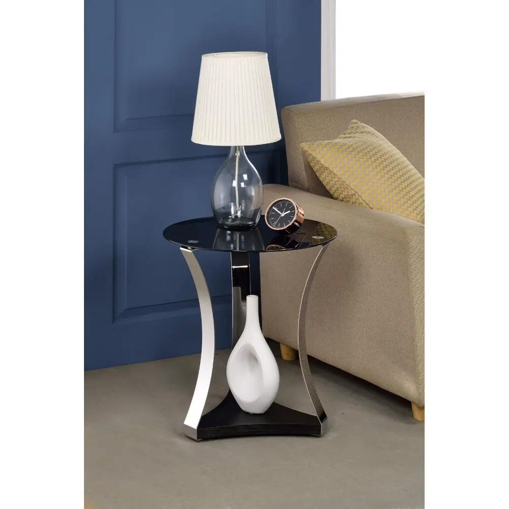 Geiger - End Table - Black Glass & Chrome by Unique Piece Furniture