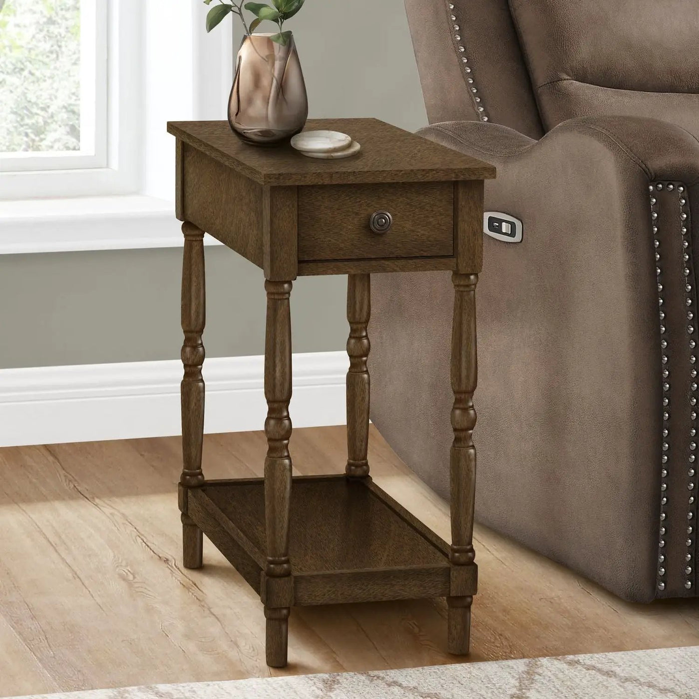Accent End Table, 2 Tier, Storage Drawer, Traditional Stylish Design by Unique Piece Furniture