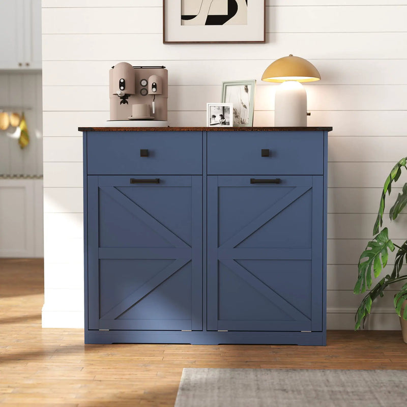 Double Tilt Out Trash Cabinet With Hideaway Drawer And Barn Door Style by HouseOfZazla