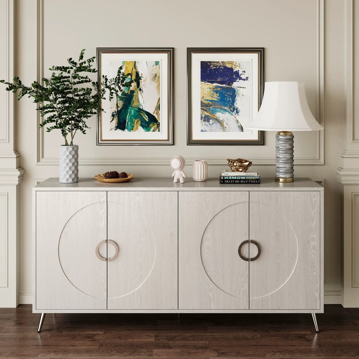 Modern Lacquered 4 Door Wooden Cabinet Sideboard Buffet Server Cabinet Storage Cabinet, For Living Room, Entryway, Hallway, Office, Kitchen And Dining Room by HouseOfZazla