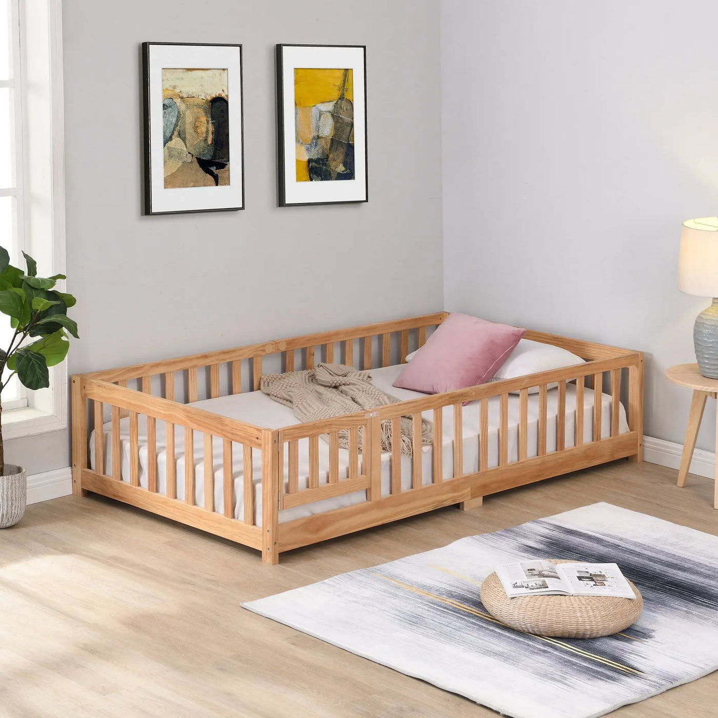 Solid Floor Bed With Door And Fence For Children by HouseOfZazla