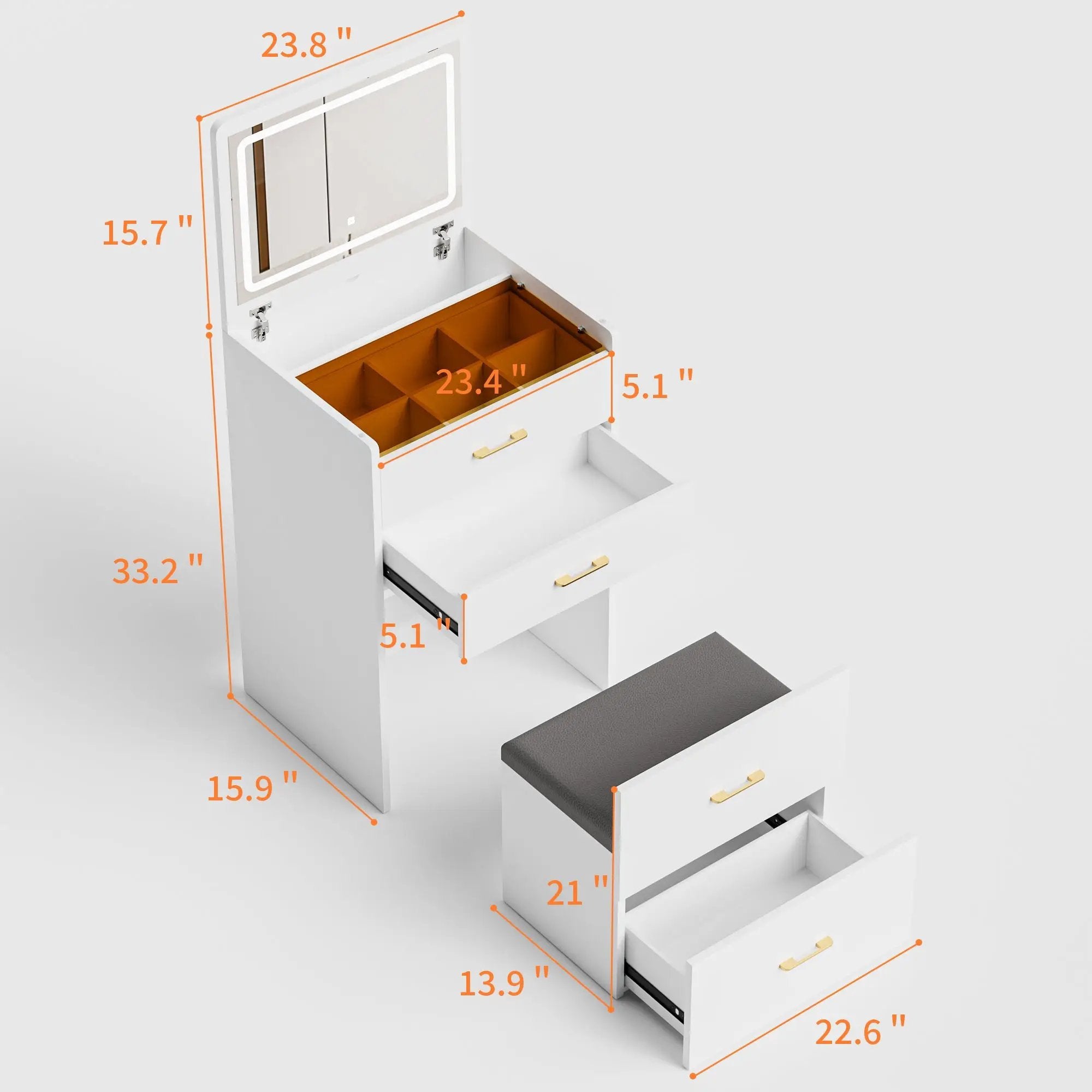 3 in 1 Vanity Desk with Open Top Mirror by HouseOfZazla