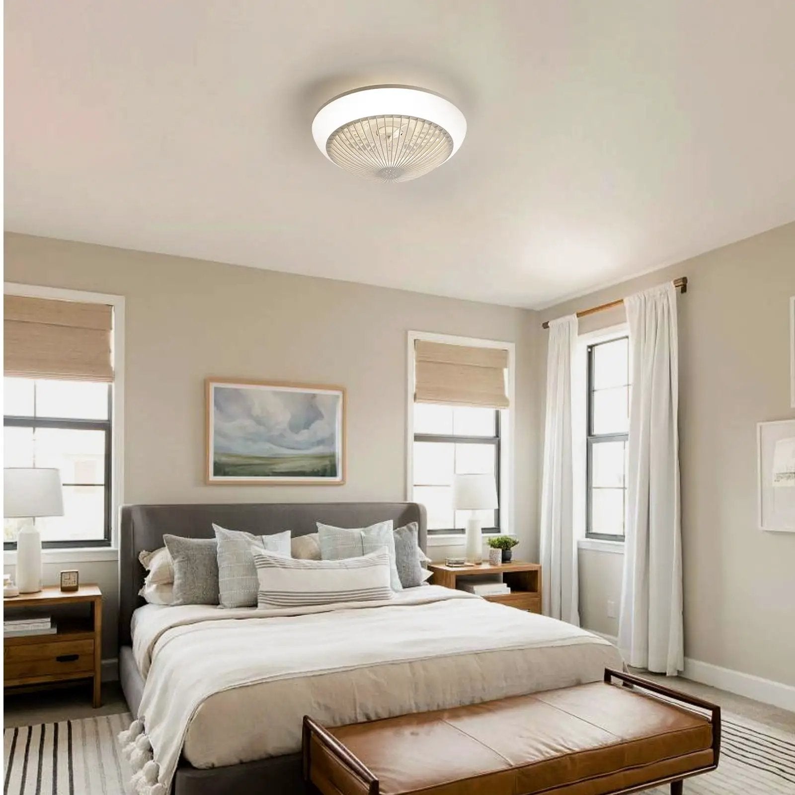 RGB Dimmable LED Enclosed Ceiling Fan With Remote Control, Bladeless Design - White by Unique Piece Furniture