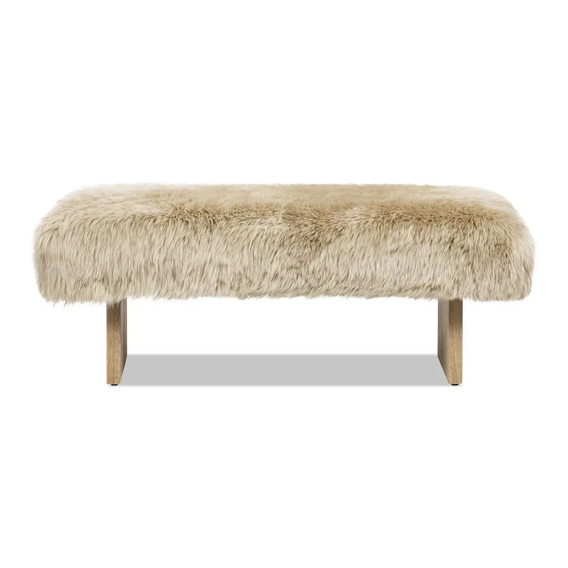 Leda - Sheepskin Fur Rectangular Accent Bench - Natural Blonde by Unique Piece Furniture
