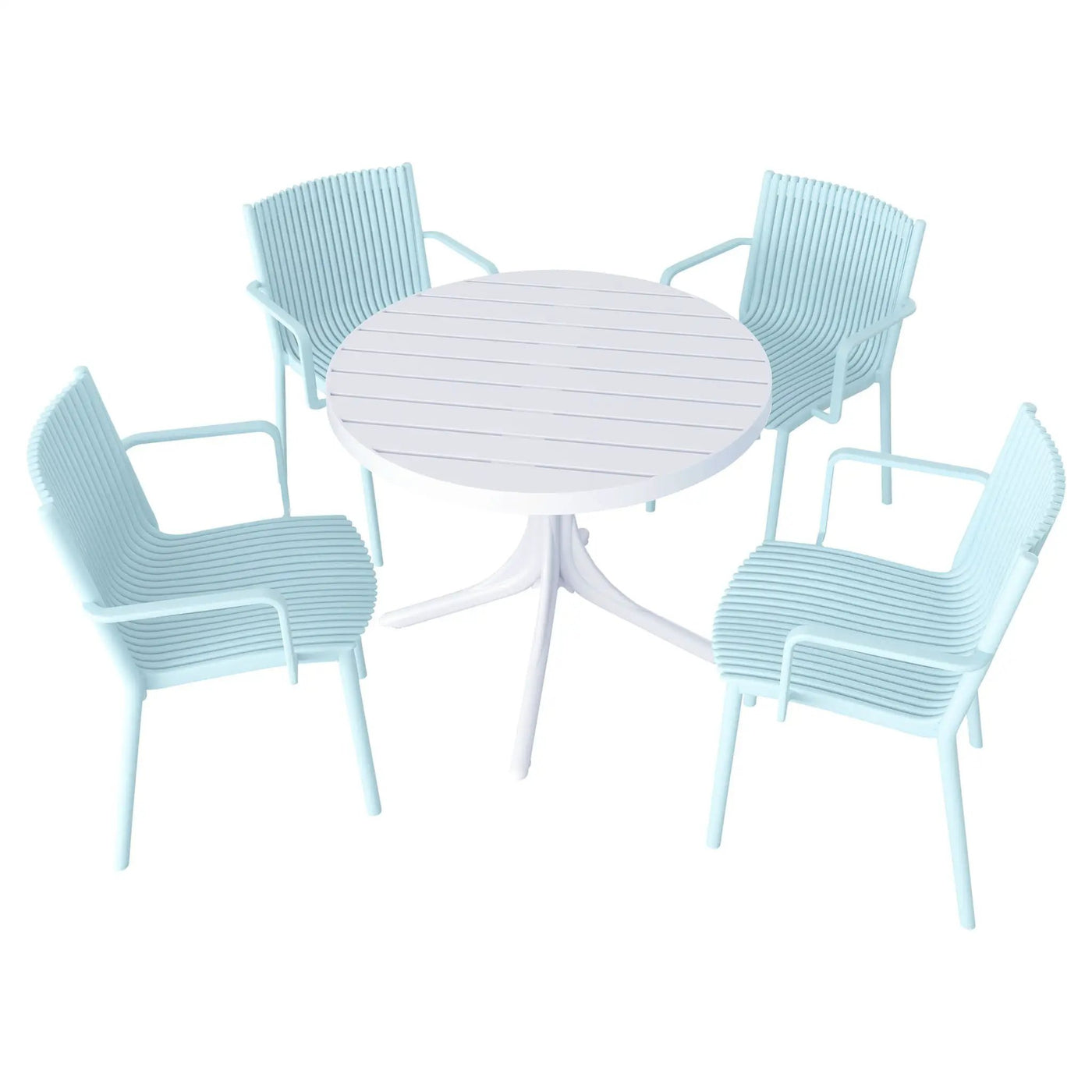 4 Modern Stackable Plastic Armchair Matched With Round Table by HouseOfZazla