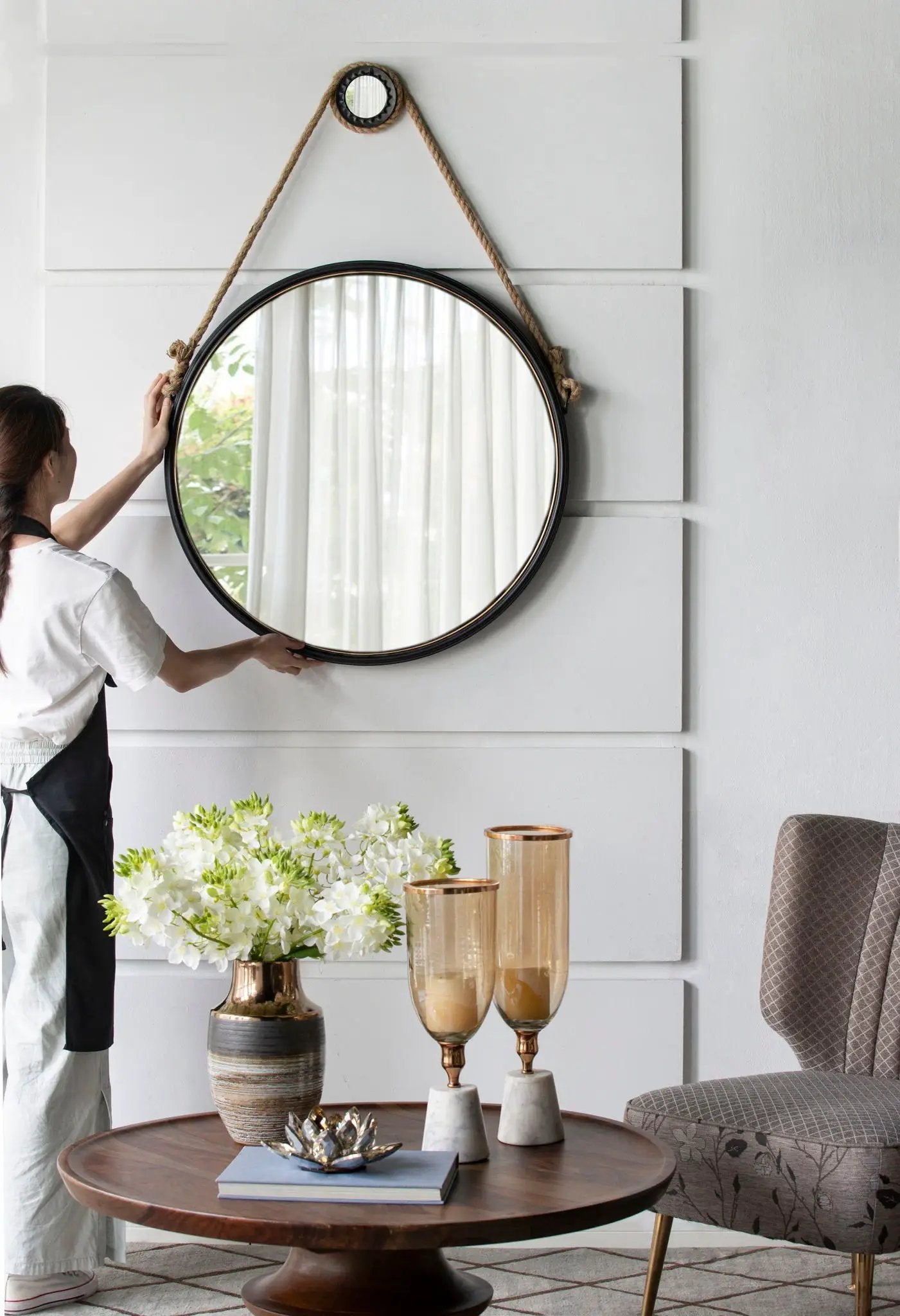 Handsome Cleveland Mirror With Rope Strap Contemporary Design Circle Mirror With Round Metal Frame For Wall Decor by HouseOfZazla