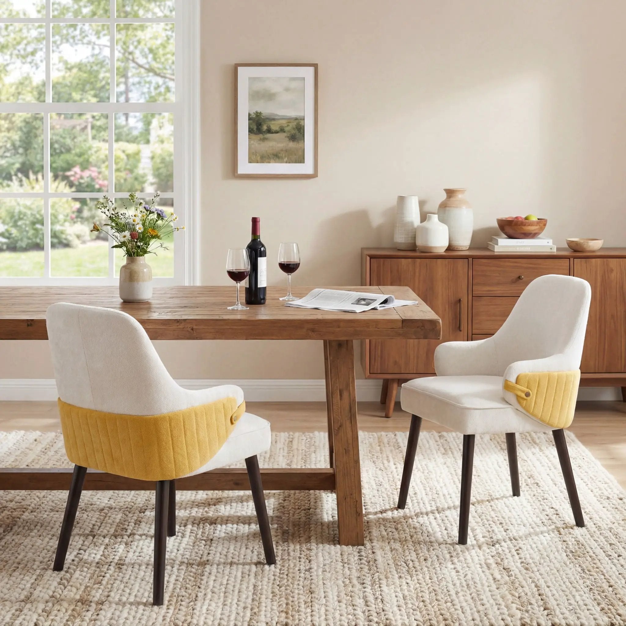 Indoor Dining Chair Set of 2 with Sturdy Frame - Beige / Yellow by HouseOfZazla